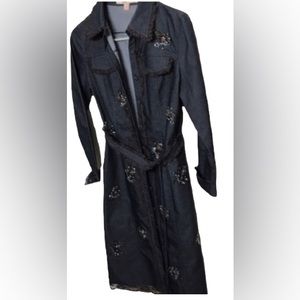 MOISELLE BEADS EMBELLISHED DENIM DRESS/ LACE TRIM